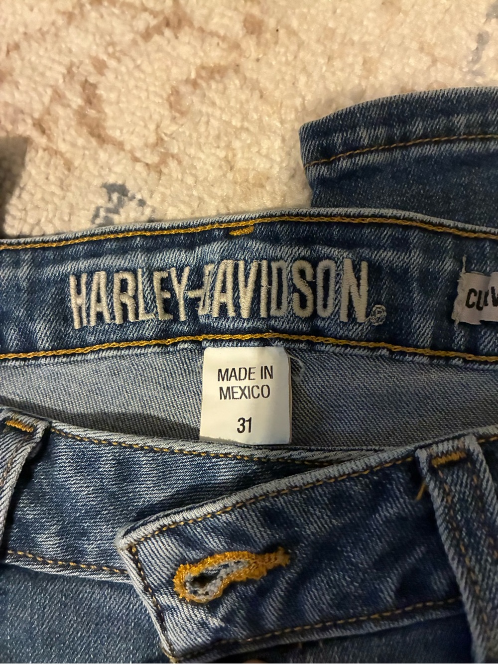 Harley-Davidson Light Blue Denim Jeans with Yellow Stitching